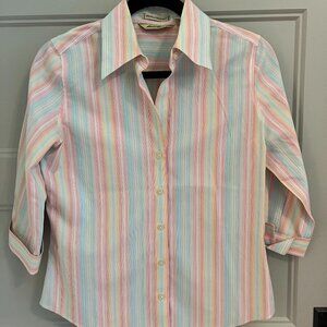 Eddie Bauer Wrinkle Resistant Button Down Shirt Size XS Rainbow Stripe